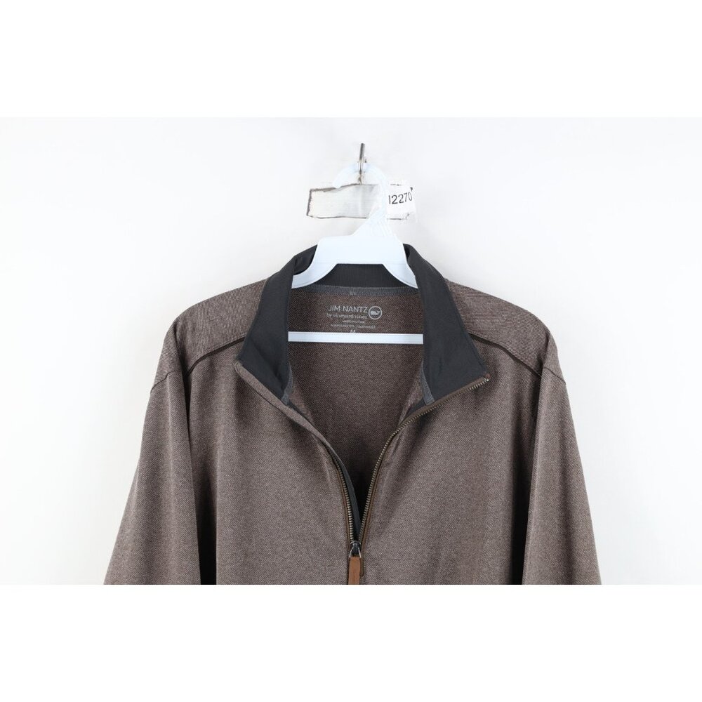 Vineyard Vines Jim Nantz Mens Medium Knit Half Zip Pullover Jacket Top Brown - Picture 2 of 14
